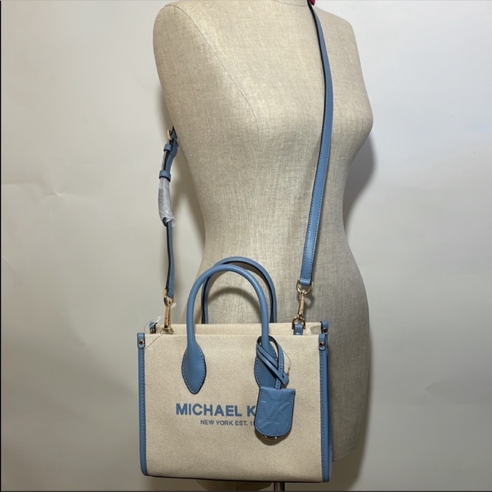 Michael Kors Mirella small shopper crossbody bag chambray blue canvas - Picture 2 of 11